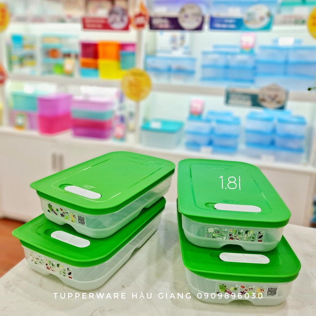 HÀNG CHÍNH HÃNG - Hộp TUPPERWARE Ventsmart 1.8l dẹt TRỮ RAU CỦ QUẢ TƯƠI 1 THÁNG