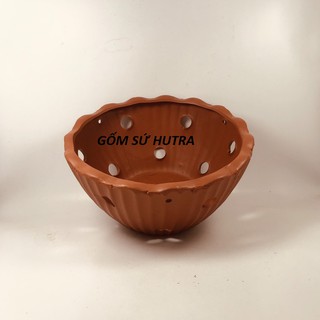 Chậu Đất Nung Dáng Tròn Kẻ Sọc Size S Mới Ra Lò - Gốm Sứ Hutra