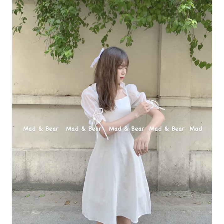 🌱 ĐẦM NỮ TAY VOAN CỔ VUÔNG PHONG CÁCH HÀN QUỐC 🌱 VÁY TRẮNG CỔ VUÔNB