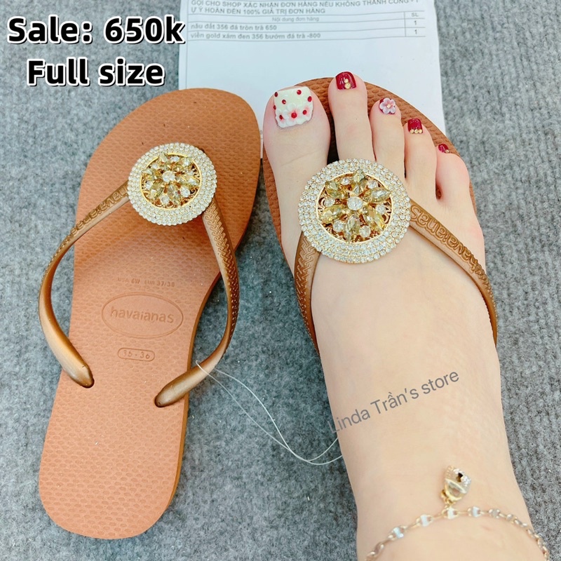 dép HVN trơn mix charm đá tròn cam•Linda Trần’s store•