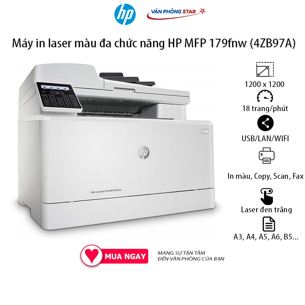 [Free ship] Máy in laser màu đa chức năng HP MFP 179fnw in, copy, scan, fax tốc độ 18 trang/phút tại vanphongstar