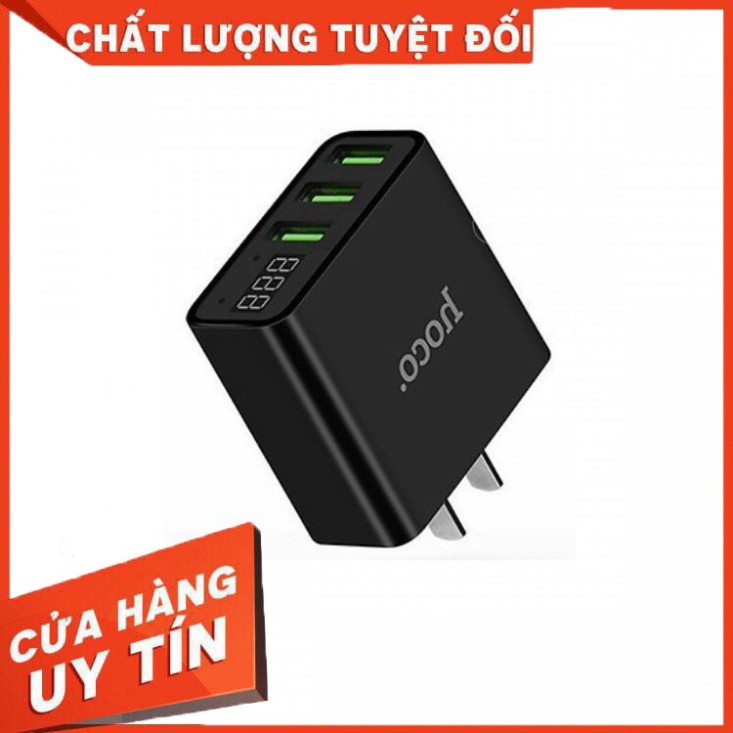 [GIÁ RẺ NHẤT] [CHẤT LƯỢNG SỐ 1]  Cóc Sạc 3 Cổng USB Hoco C15 có màn hình LCD hiển thị điện áp - Hàng Chính Hãng