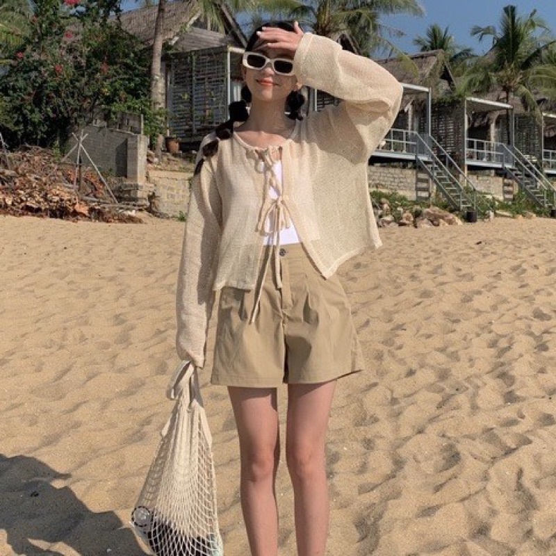 [HÀNG SẴN]SET ÁO LƯỚI THẮT NƠ MIX ÁO 2S”NONA” siêu xinh