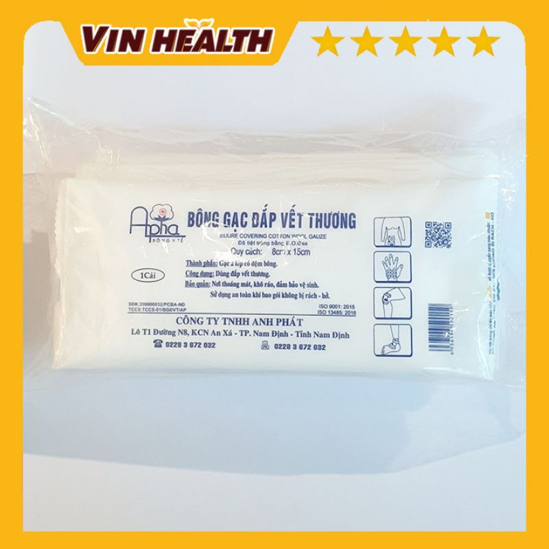 BÔNG GẠC ĐẮP VẾT THƯƠNG APHA (8cm x 15 cm) GÓI 10 MIẾNG