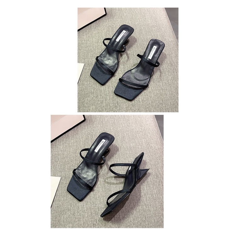 Sandal cao gót mũi vuông 2 quai mảnh, mũi vuông sang trọng