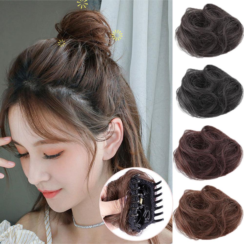 LILYES Búi Tóc Giả Màu Đen Hình Bánh Donut Tự Nhiên
