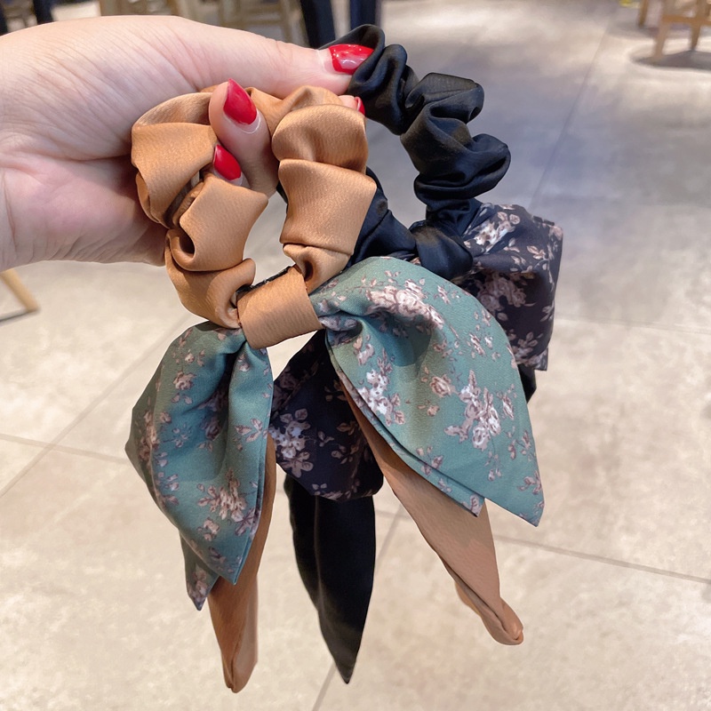 Dây Buộc Tóc Cao Su Co Giãn Phối Ruy Băng Họa Tiết Hoa Kiểu Pháp 2022 Mới