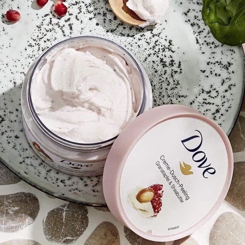 Tẩy da chết Body DOVE ĐỨC Dove Creme Dusch Peeling 225ml màu xanh và hồng