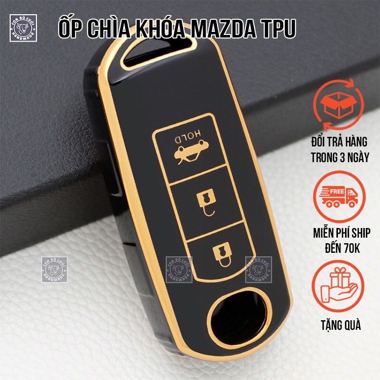 Ốp chìa khóa Mazda3 Gia Anh Bọc chìa khóa ô tô Mazda 2, 6, 8, Cx5 Silicone đen viền vàng lịch sự sang trọng làm quà tặng