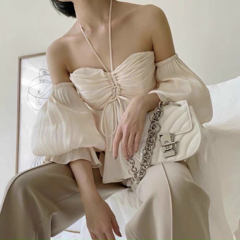 Áo peplum tay loe cúp ngực