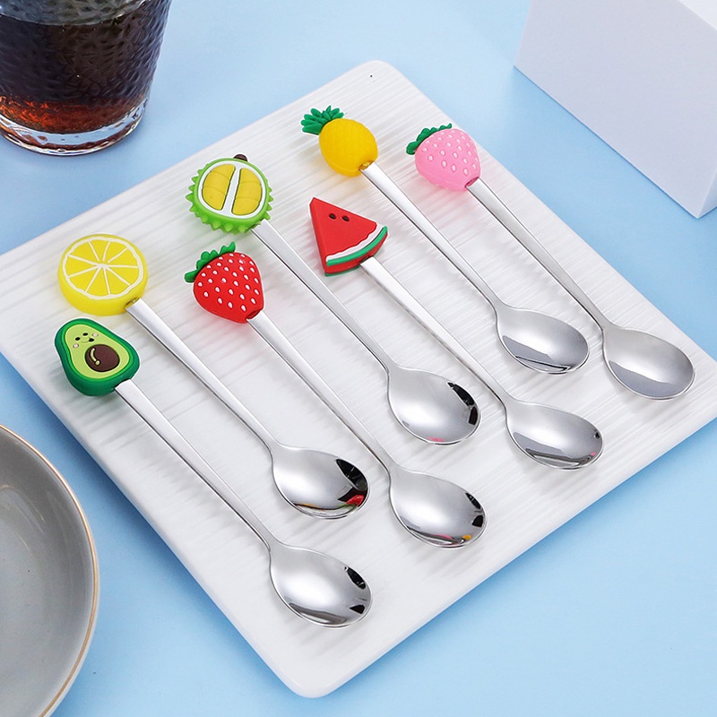Muỗng Nĩa Ăn Tráng Miệng Bằng Inox Họa Tiết Hoạt Hình Dễ Thương