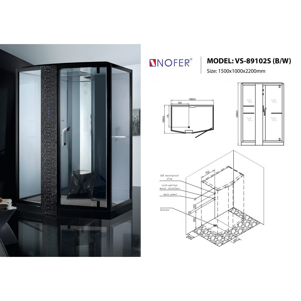 Phòng tắm xông hơi Nofer VS-89102S, miễn phí vận chuyển, lắp đặt