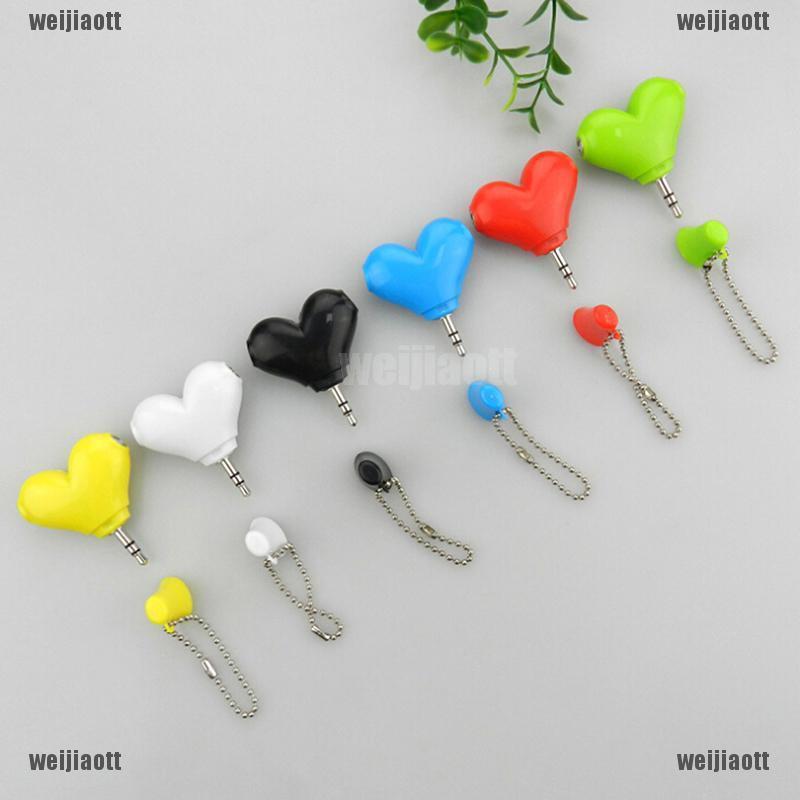 PHU KIEN 1Pc mini cute heart-shaped 3.5mm double jack adapter to earphone connector