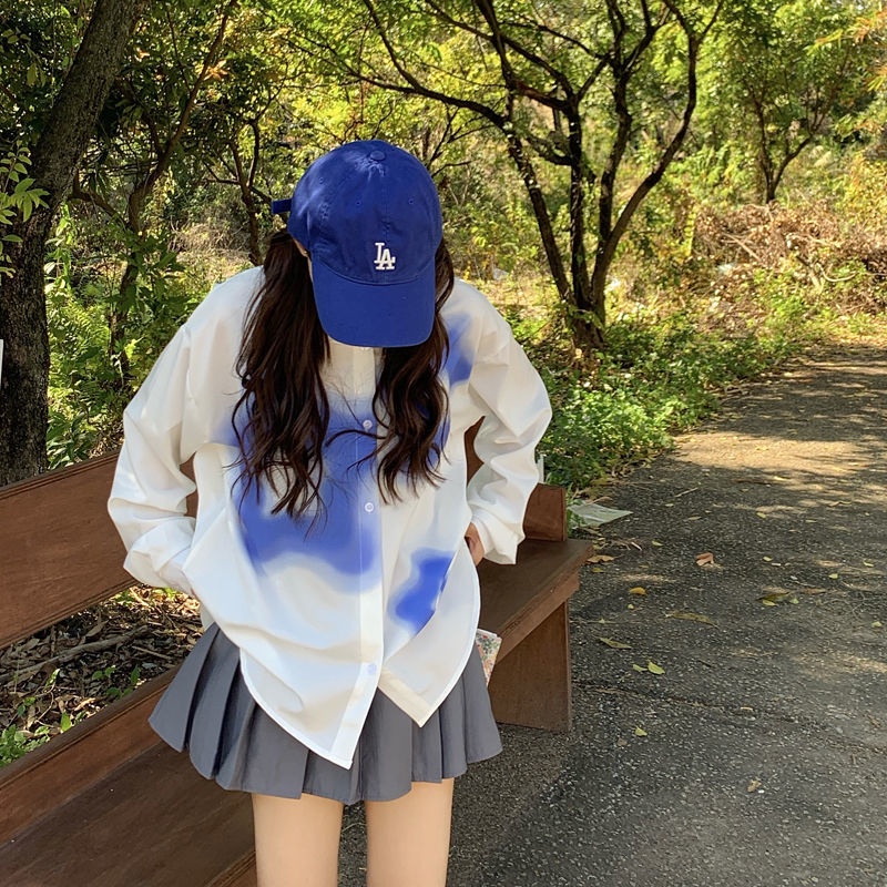 Áo Sơ Mi Trắng Tay Dài Dáng Rộng In Họa Tiết Graffiti Thời Trang Xuân Thu