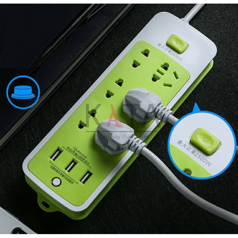 Bộ ổ cắm điện kèm đầu USB đa năng, 6 ổ, 3 đầu USB dành cho gia đình OD01