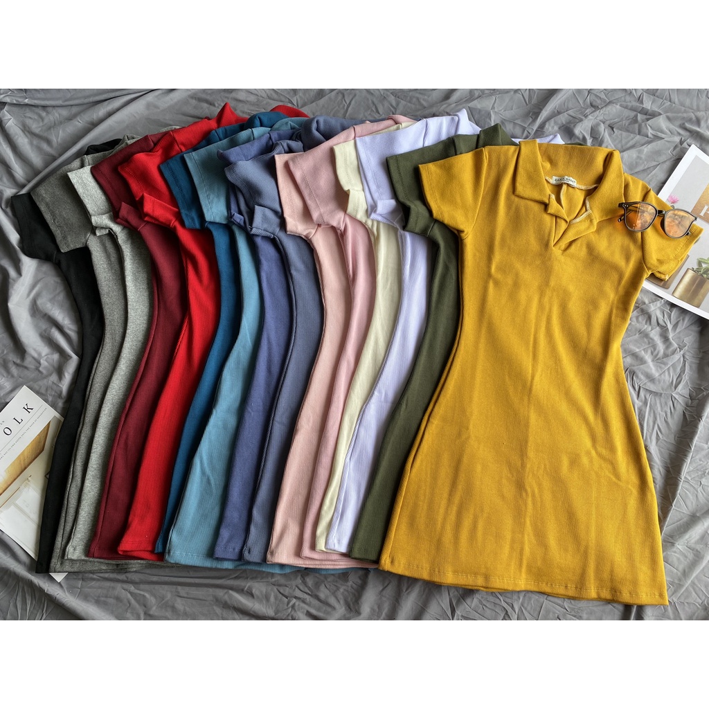 Đầm Polo Có Cổ Basic Thun Gân Cao Cấp Form Đẹp D001