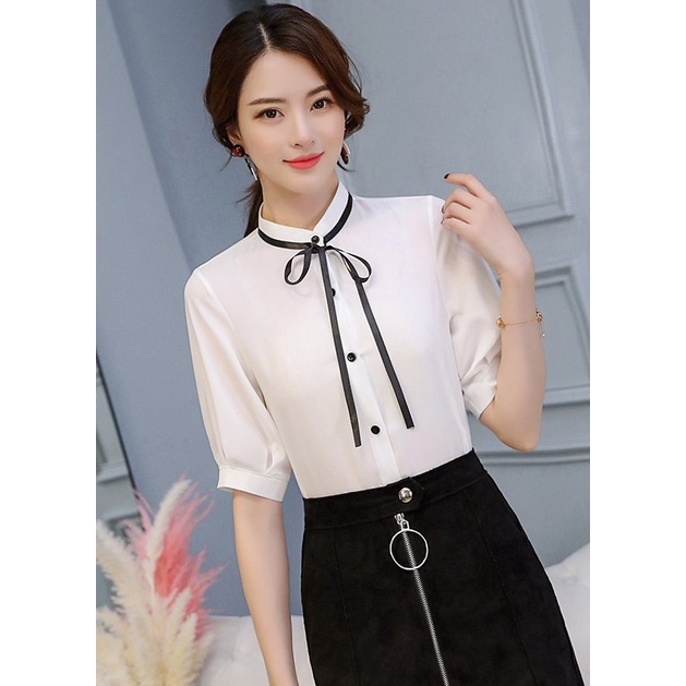 Áo kiểu chất kate lụa tay lỡ cổ trụ thời trang công sở cho phái nữ S45