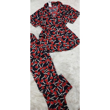 Bộ pijama tay ngắn quần dài vải satin
