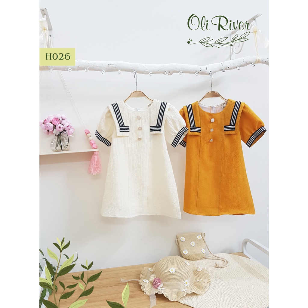 Váy bé gái Carie cổ thủy thủ dáng suông sang chảnh chất liệu thô dành cho bé từ 1 - 10 tuổi - H026