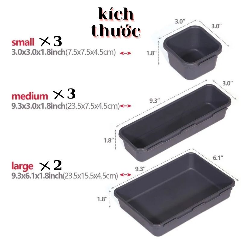 Bộ 8 khay chia ngăn kéo tủ bếp muỗng đũa thìa đựng mỹ phẩm SKC8 tiện lợi