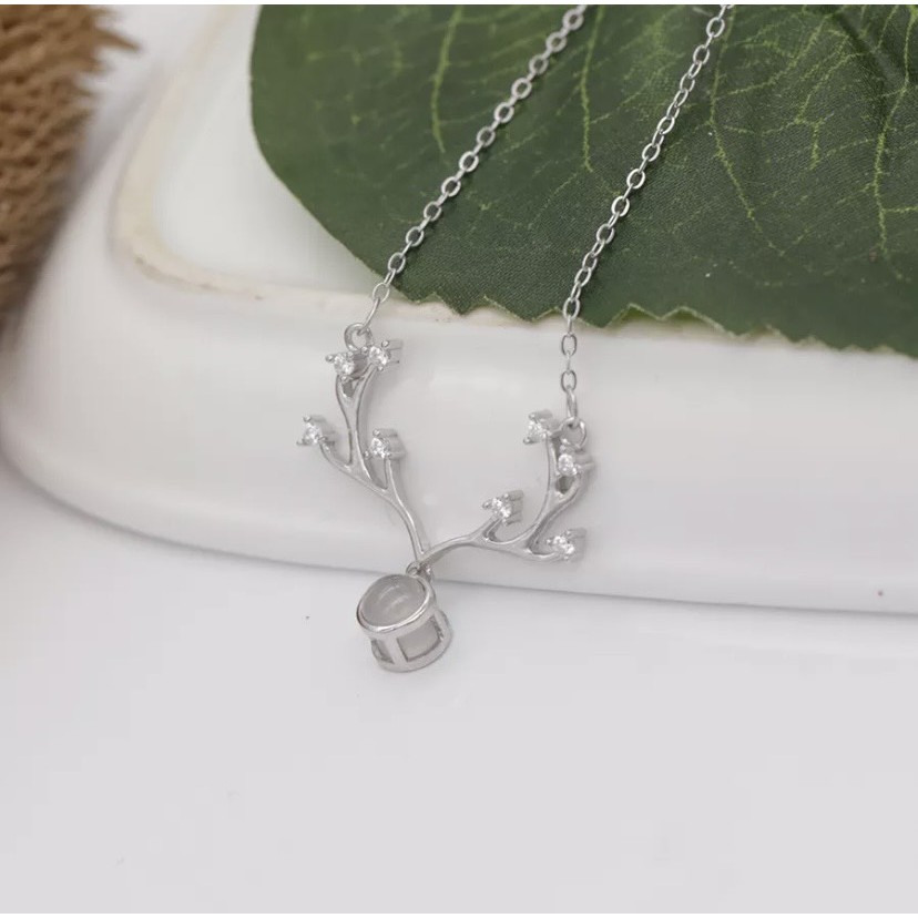 Vòng cổ bạc sterling 925 cao cấp mặt hươu đá sopphie phong cách Hàn Quốc - Trang sức bạc cao cấp Hàn Quốc