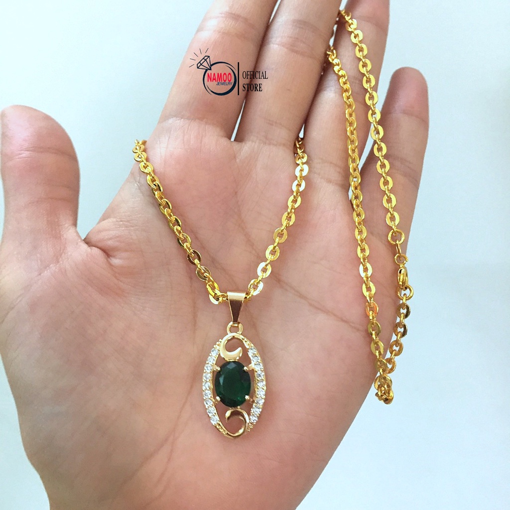 Dây Chuyền Nữ Đính Đá V862 Mặt Dây Xanh lá Kết Hợp Dây Xích 45cm