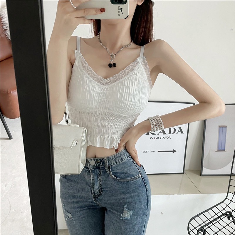 Áo Bra Croptop Nhún Phối Viền Ren A890 | BigBuy360 - bigbuy360.vn