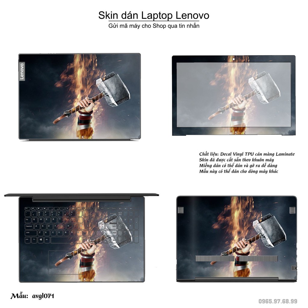 Skin dán Laptop Lenovo in hình Mjolnir - Avenger - avgl071 (inbox mã máy cho Shop)