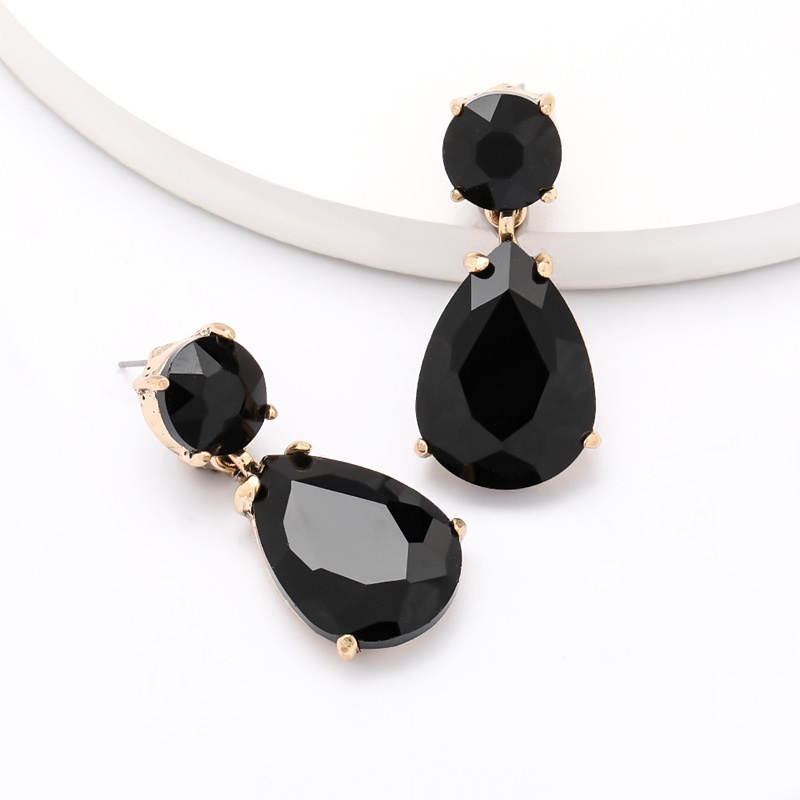 Khuyên tai PINKDUDU PD593 bằng hợp kim đính đá hình giọt nước 7 màu sắc phong cách đơn giản