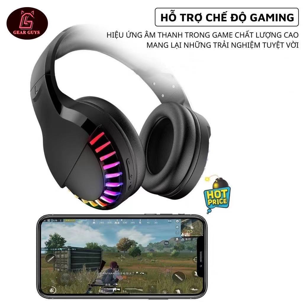 Tai nghe SH33 Super Bass - Bluetooth headphone gaming đèn led đổi màu RGB cho điện thoại máy tính pc laptop