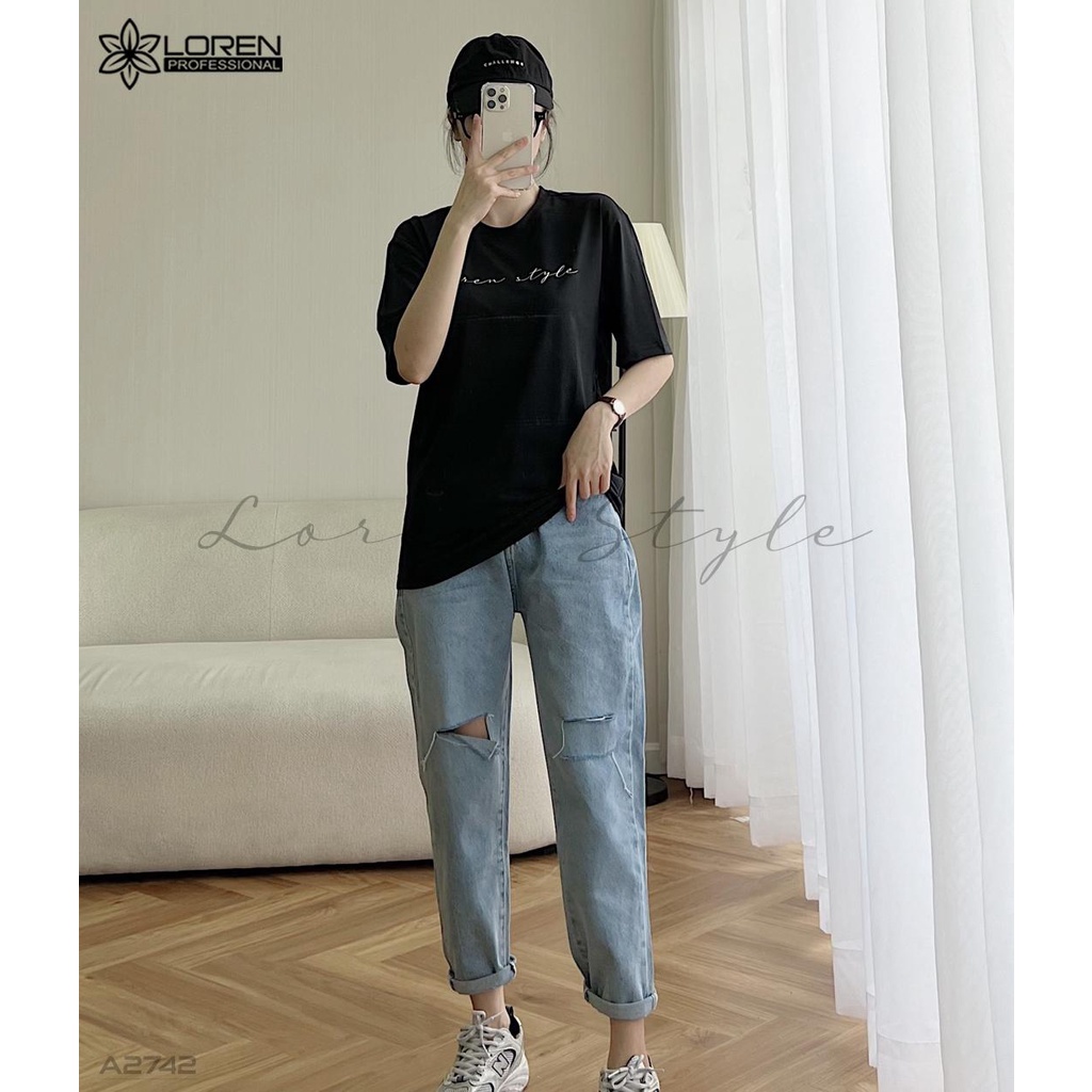 Áo thun nữ LOREN chữ Loren style đen A2742