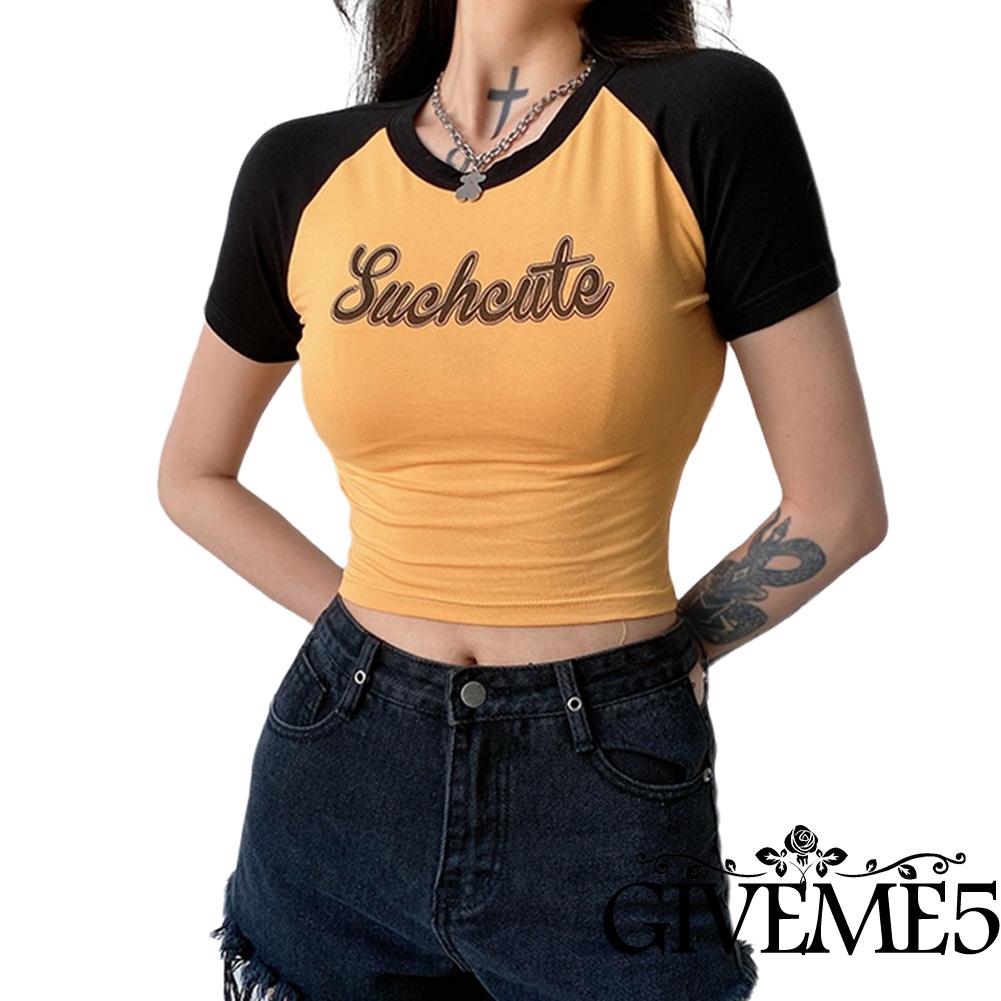 Áo thun lửng ngắn tay in chữ thời trang dành cho nữ