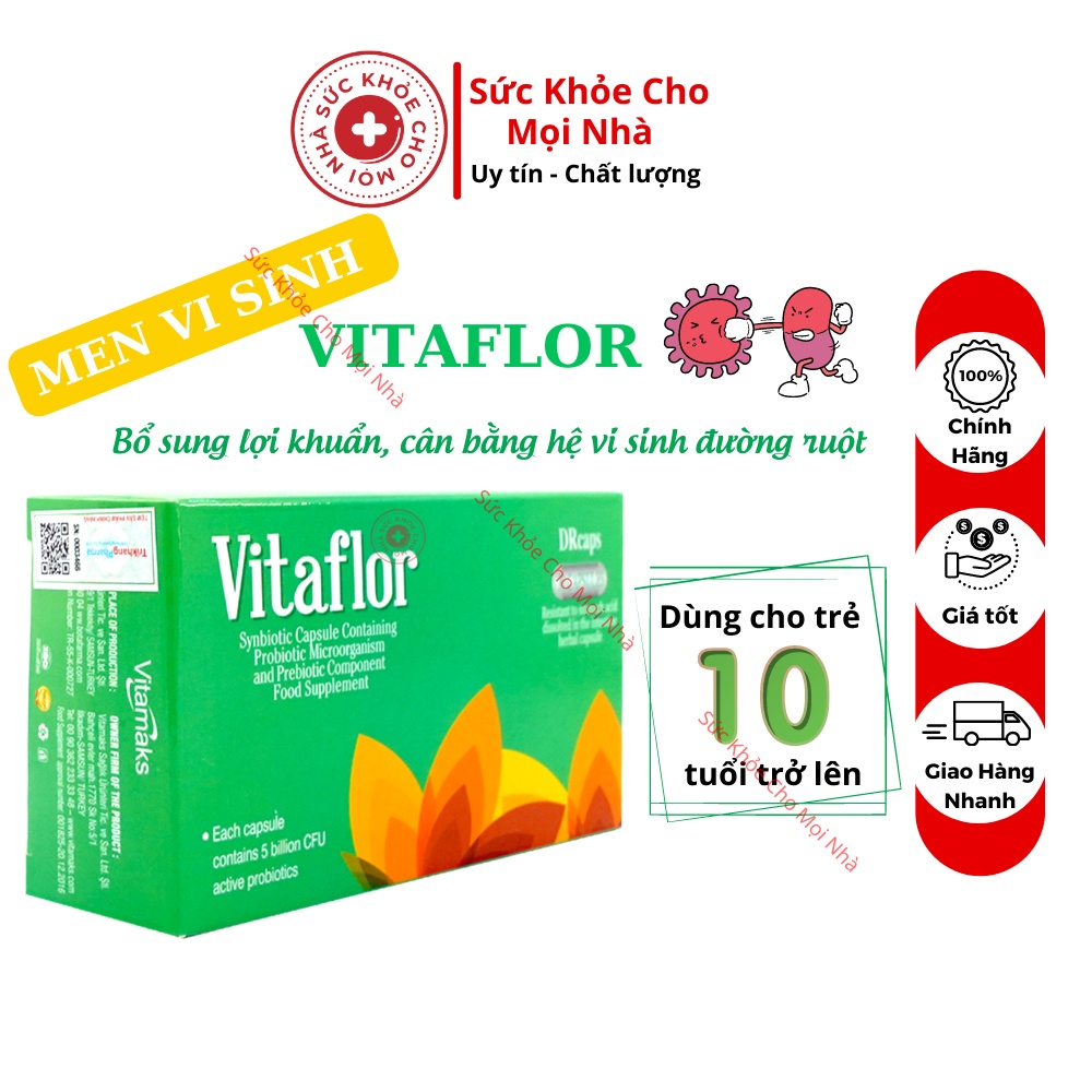 Men vi sinh Vitaflor.Viên uống lợi khuẩn tiêu hóa giúp cân bằng hệ đường ruột hộp 30 viên suckhoechomoinha