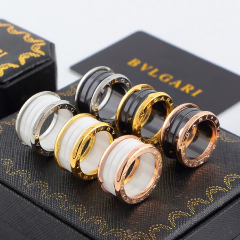 Bulgari Nhẫn Đôi Mạ Vàng Hồng Trắng Đen 18k 524 Yzs Bvlgari