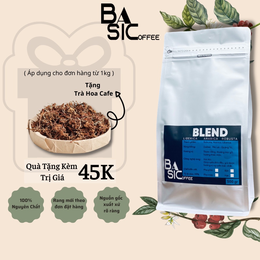 Cà Phê Nguyên Chất Blend Liberica Robusta Arabica Rang Xay Mộc Bassic Coffee Đăk Lăk