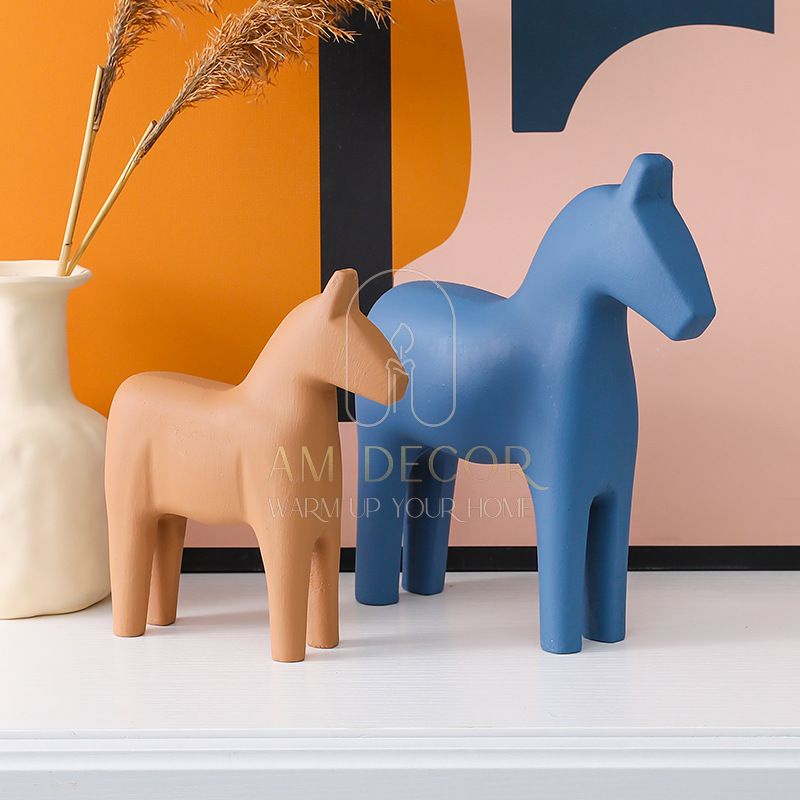 Tượng Ngựa gỗ Morandi màu sắc decor trang trí sân vườn, phòng khách, bàn cafe sang trọng - AM Decor
