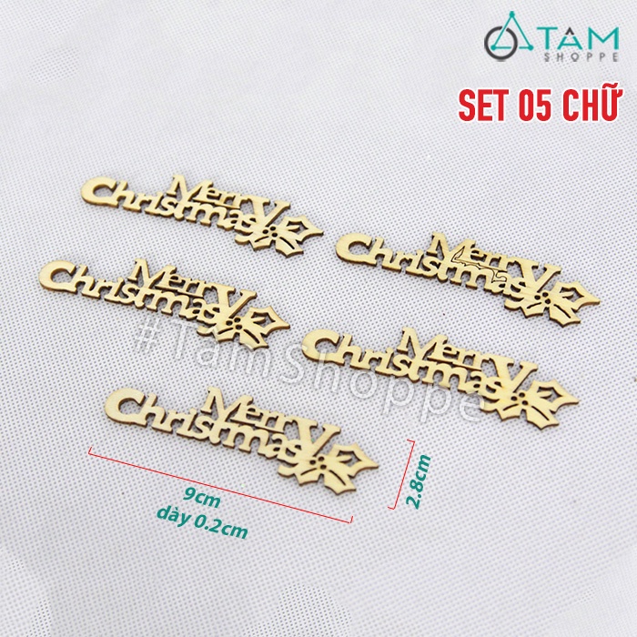 Set 5 chữ merry christmas bằng gỗ mini BTCNOEL-40 TAN
