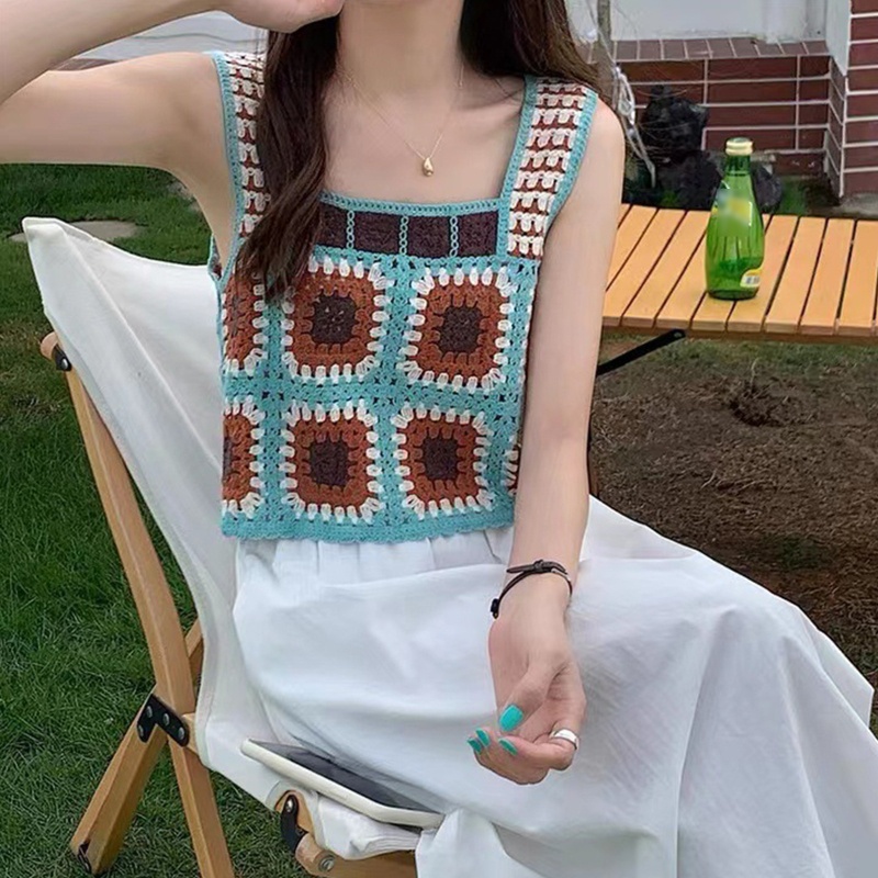 Áo Croptop Dệt Kim Không Tay Phong Cách Boho Nhiều Màu Sắc Dành Cho Nữ