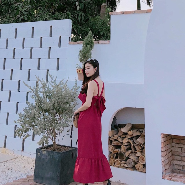 Đầm maxi bèo nơ lưng sale 150k