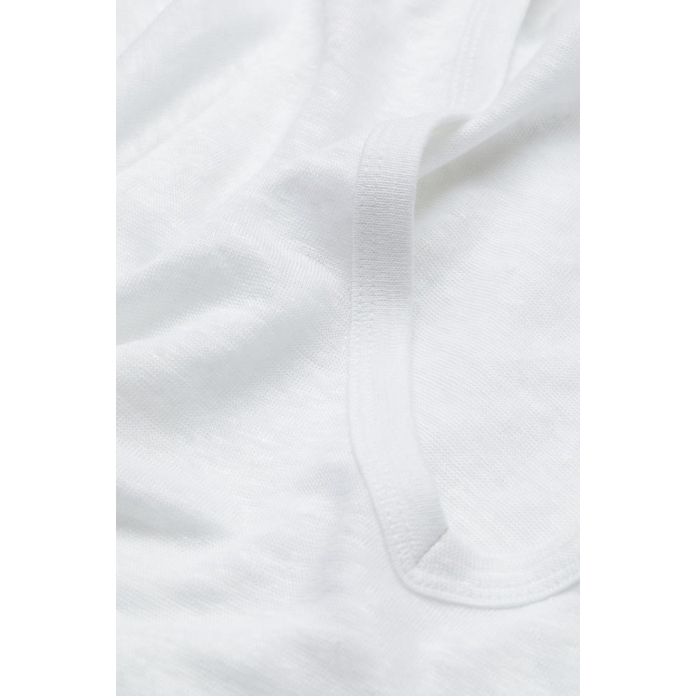Áo thun trắng cho mẹ, cổ tim, chất linen, Hờ mờ US săn SALE
