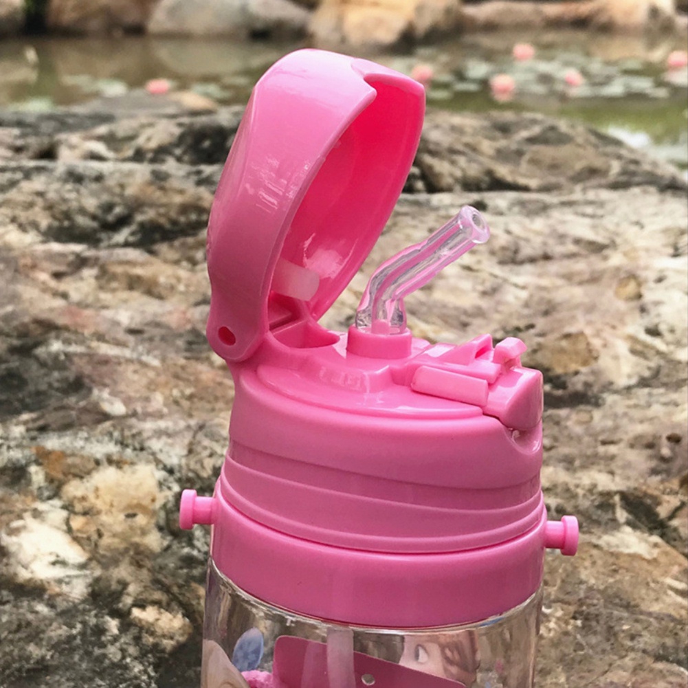 Bình Nước 400ml Họa Tiết Công Chúa Disney / Người Nhện Kèm Ống Hút Chống Rò Rỉ Tiện Dụng Cho Bé