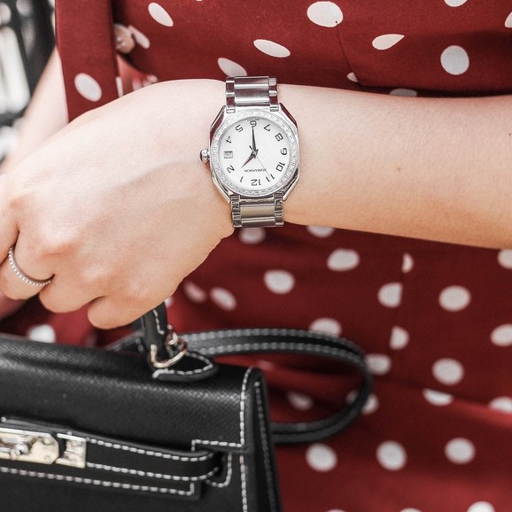 Đồng hồ Romanson Woman Watch Sport RM1208QLWWH nữ mặt nhỏ đính đá máy Thụy Sĩ chống nước dây thép cao cấp chính hãng