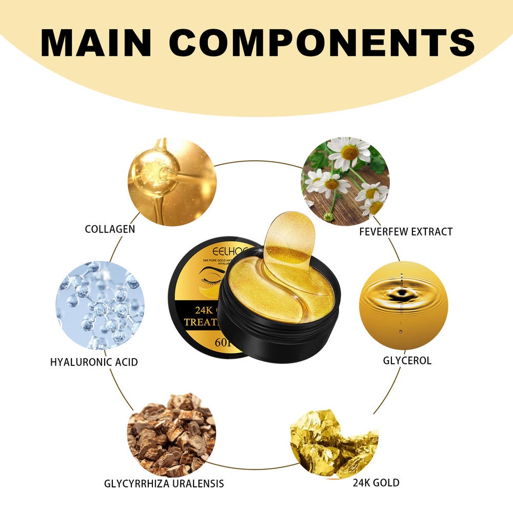 Set 60 Miếng Mặt Nạ Mắt Vàng 24k Bổ Sung Collagen Chống Lão Hóa Loại Bỏ Quầng Thâm Và Bọng Mắt