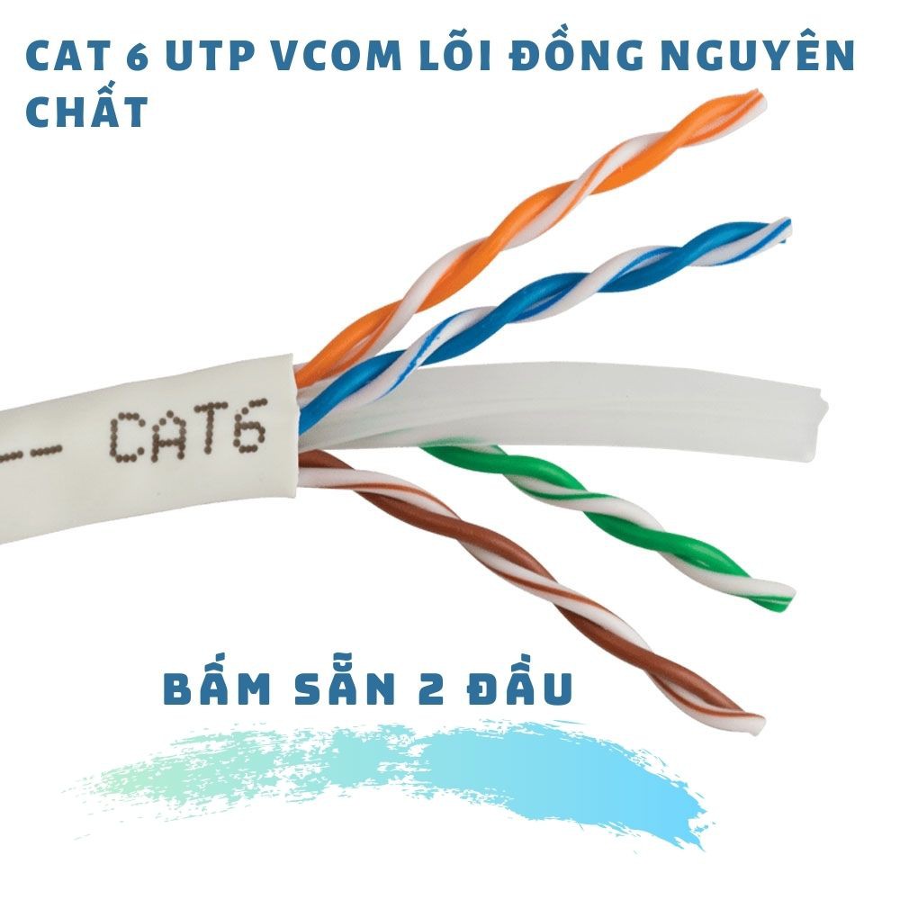 Cáp Mạng CAT 6 VCOM 100 % Đồng Nguyên Chất BẤM SẴN 2 ĐẦU 10m 15m 20m 25m 30m 35m 40m 45m 50m