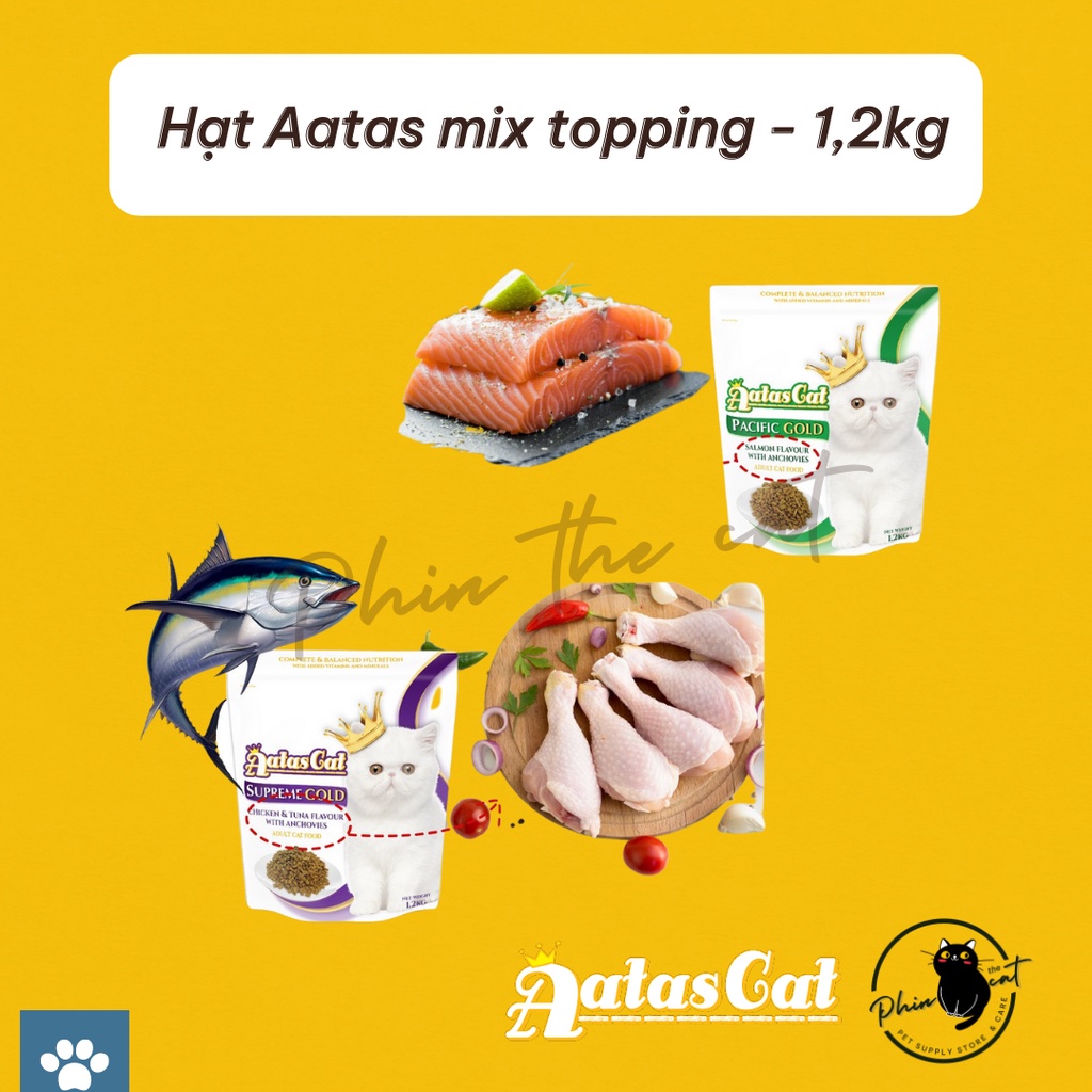 Hạt cho mèo AATAS có topping cá cơm sấy - 1.2kg | phinthecat