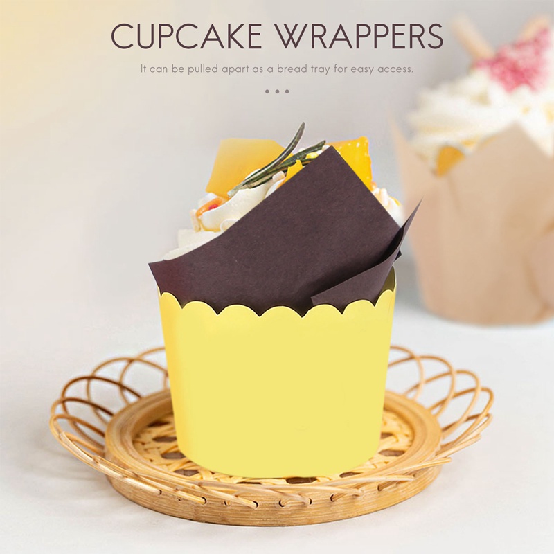 Set 200 Đế Lót Bánh Cupcake / Muffin / Cupcake Hình Hoa Tulip Màu Sắc Trắng / Nâu Tự Nhiên