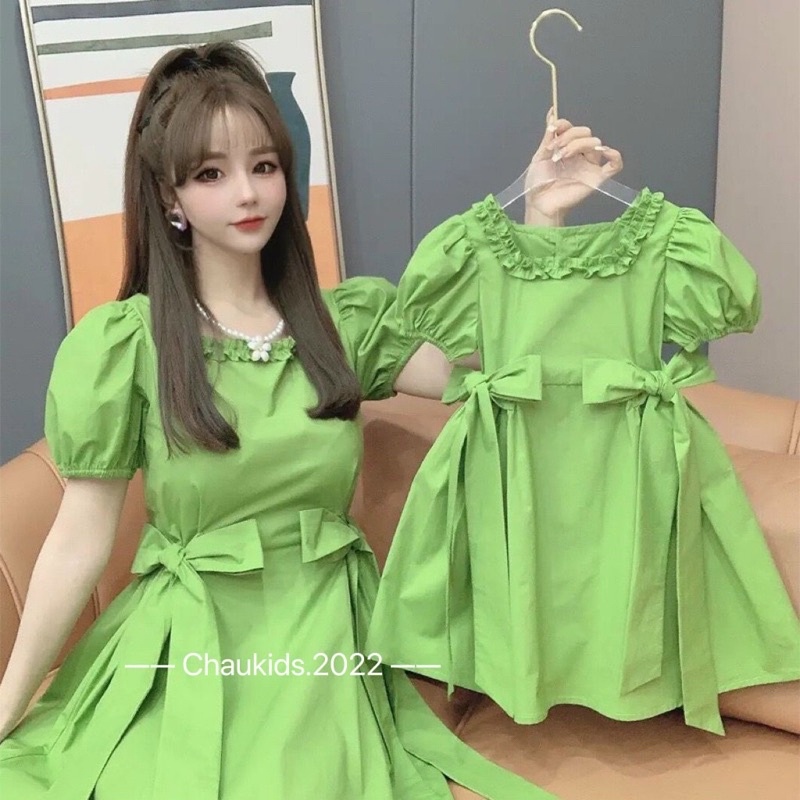 XANH LÁ Váy bèo cổ bé gái mã 55067