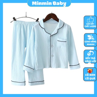 Bộ Pijama cho bé, đồ ngủ cho bé trai bé gái Chất Đũi Không Nhăn dài tay cho bé Từ 6-28kg MinMin Baby