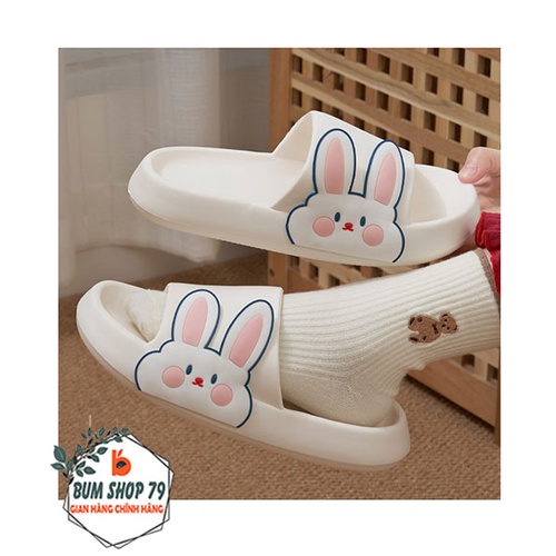 Dép quai ngang nữ cute mang trong nhà icon hình thỏ dễ thương, Dép lê quai ngang nữ icon mặt thỏ 1 bên hiện đại