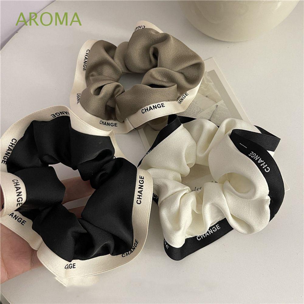 Dây buộc tóc cao su màu trơn in chữ phong cách Hàn Quốc dễ thương cho nữ